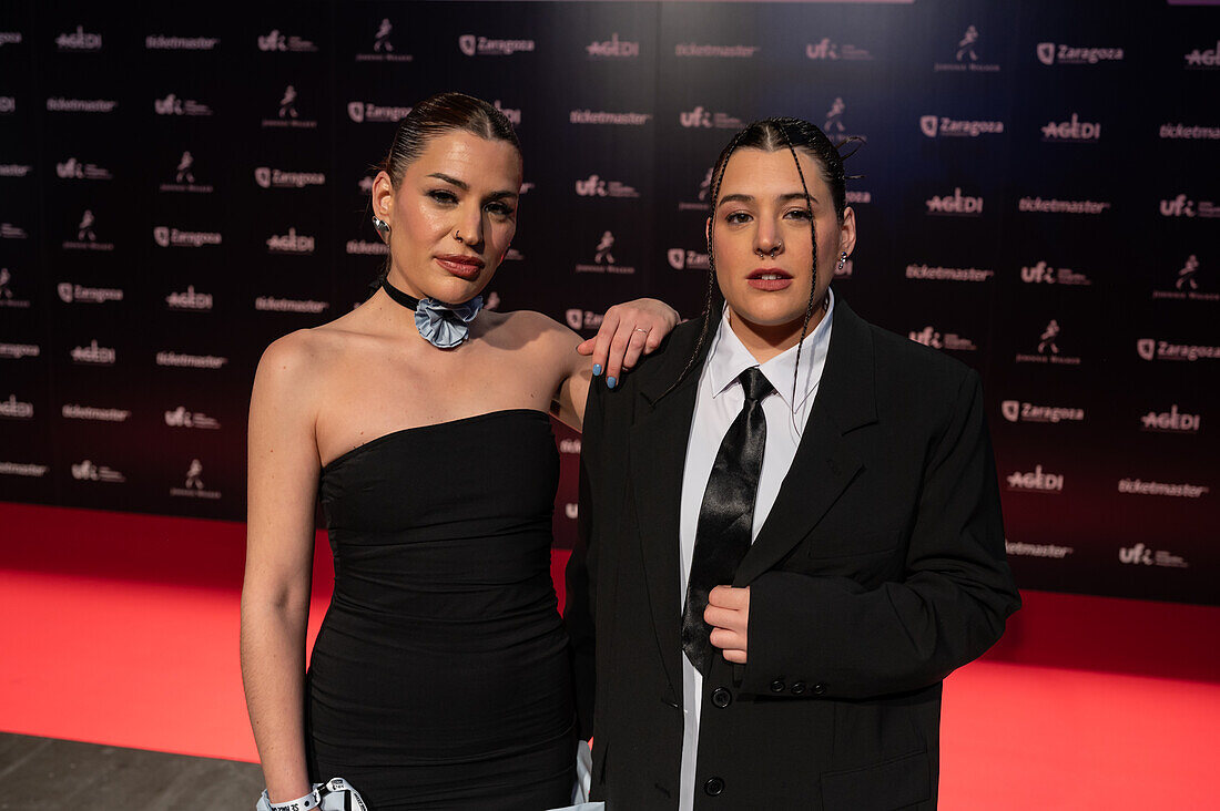 Tanxugueiras is a Galician folk trio formed in 2016 by Aida Tarrío and twin sisters Olaia and Sabela Maneiro, on the red carpet at MIN Independent Music Awards 2024, Zaragoza, Spain