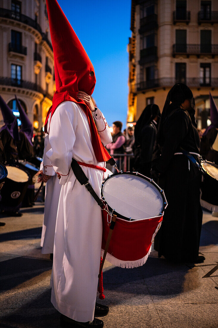 Holy Week Proclamation Procession that symbolizes the beginning of nine days of passion in the Plaza del Pilar in Zaragoza, Spain