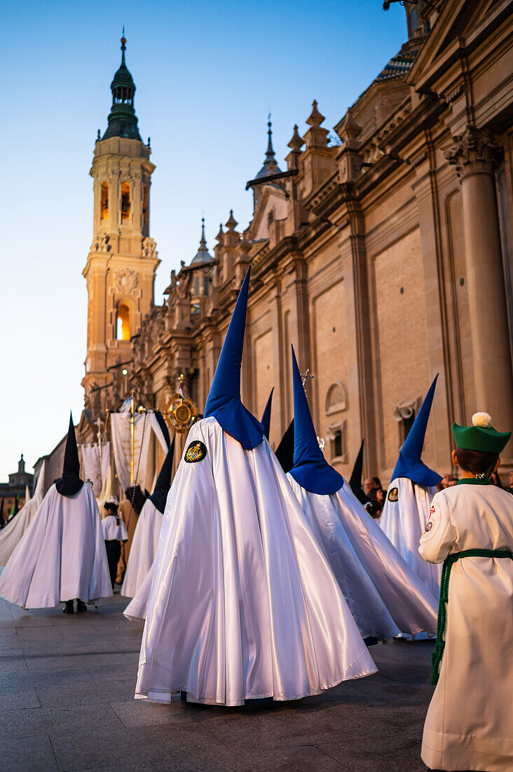 Holy Week Proclamation Procession that symbolizes the beginning of nine days of passion in the Plaza del Pilar in Zaragoza, Spain