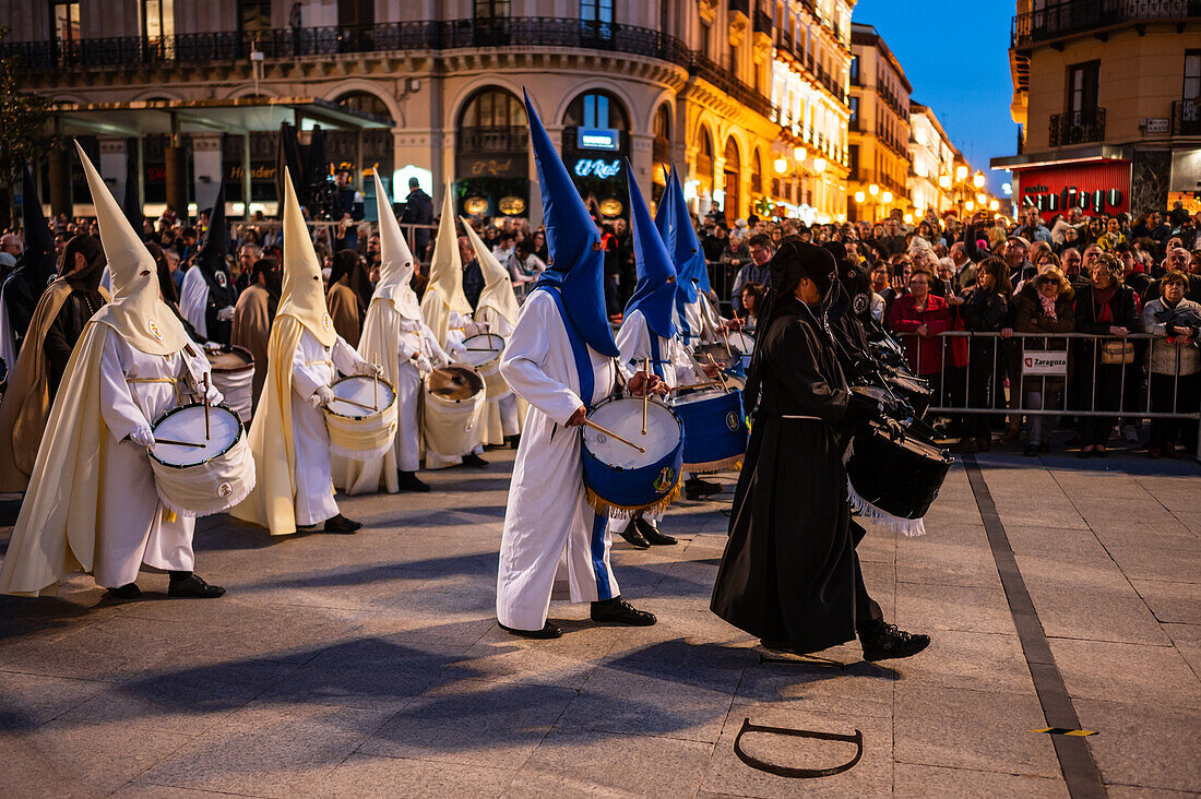 Holy Week Proclamation Procession that symbolizes the beginning of nine days of passion in the Plaza del Pilar in Zaragoza, Spain