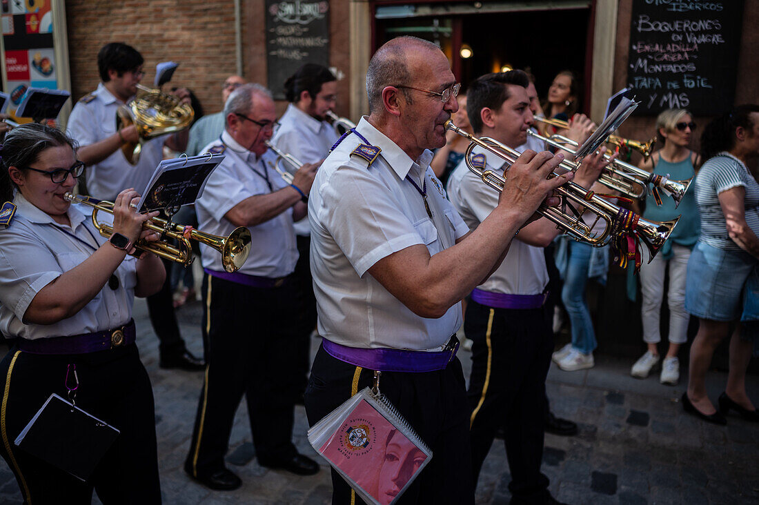 Tenth departure of the Cruz de Mayo, May Cross procession of the Brotherhood of Jesus el Pobre, Madrid, Spain.