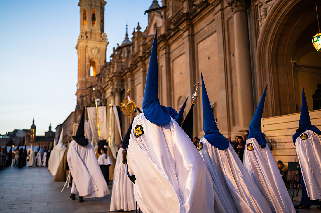 Holy Week Proclamation Procession that symbolizes the beginning of nine days of passion in the Plaza del Pilar in Zaragoza, Spain