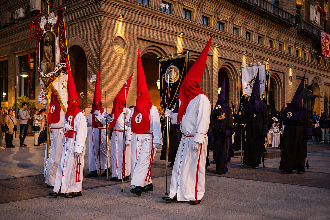 Holy Week Proclamation Procession that symbolizes the beginning of nine days of passion in the Plaza del Pilar in Zaragoza, Spain