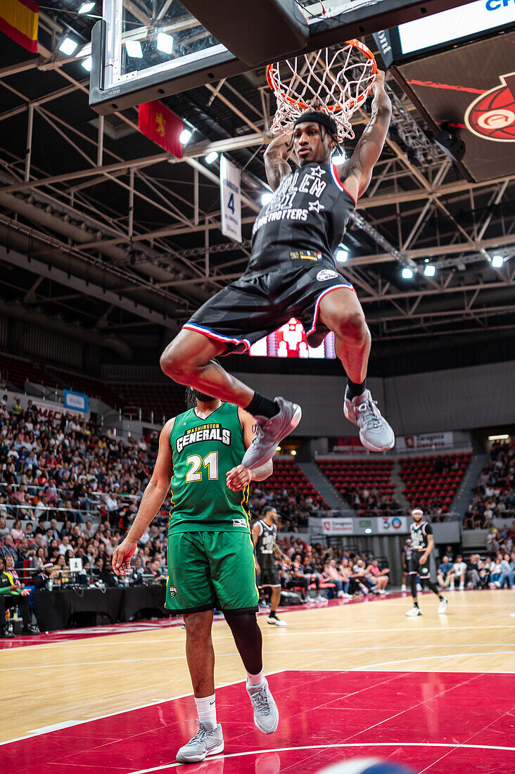 The Harlem Globetrotters perform at the Prince Felipe Pavilion in Zaragoza, Spain