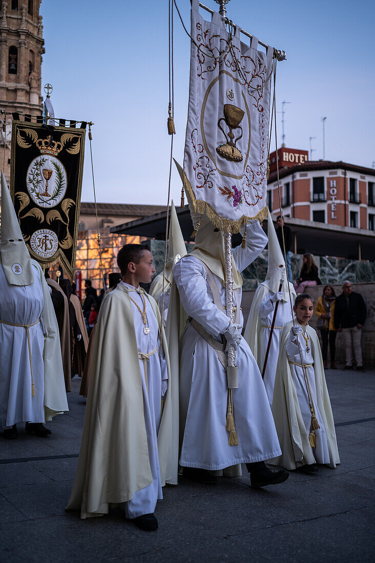 Holy Week Proclamation Procession that symbolizes the beginning of nine days of passion in the Plaza del Pilar in Zaragoza, Spain