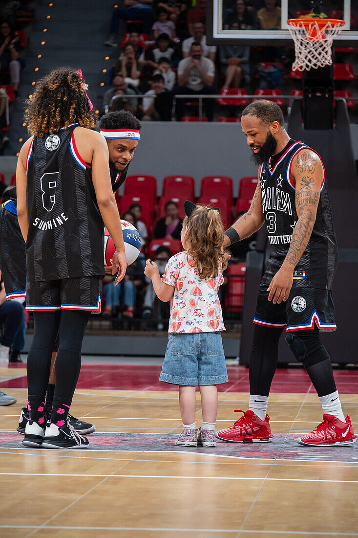 The Harlem Globetrotters perform at the Prince Felipe Pavilion in Zaragoza, Spain