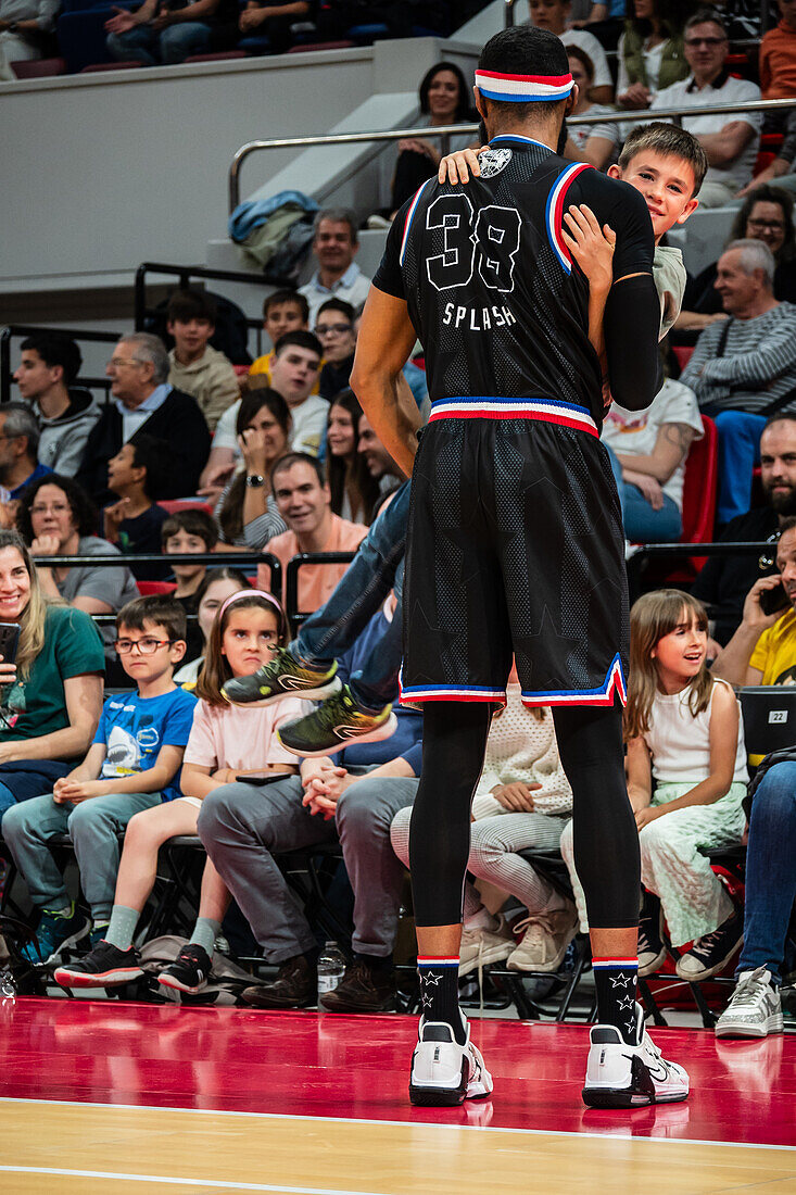 The Harlem Globetrotters perform at the Prince Felipe Pavilion in Zaragoza, Spain