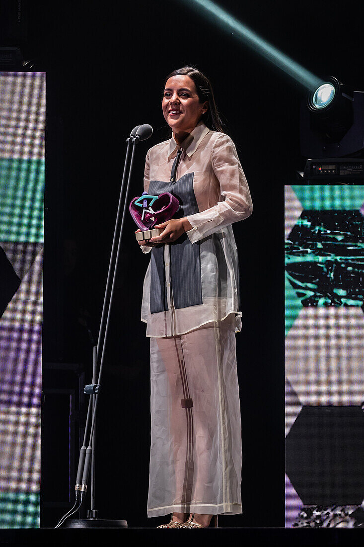 Valeria Castro, winner of the awards for Best Emerging Artist and Best Roots Music Album at MIN Independent Music Awards 2024, Zaragoza, Spain