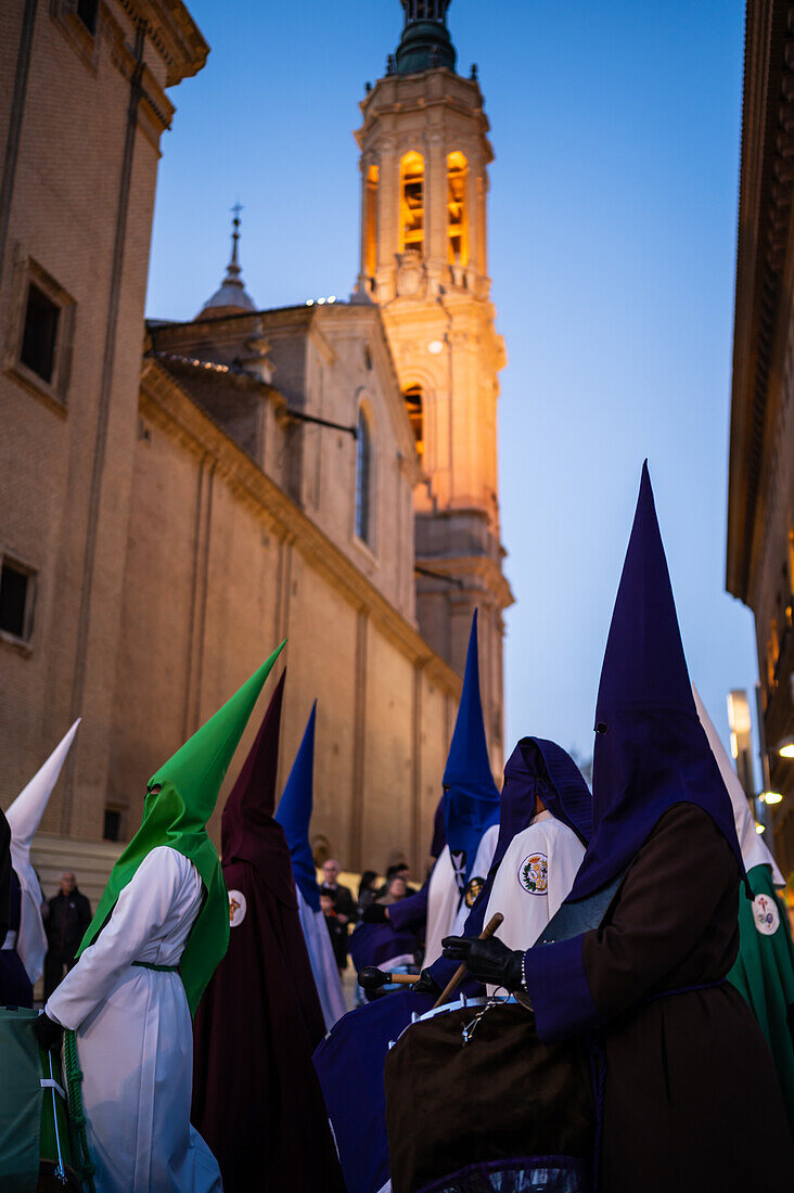 Holy Week Proclamation Procession that symbolizes the beginning of nine days of passion in the Plaza del Pilar in Zaragoza, Spain