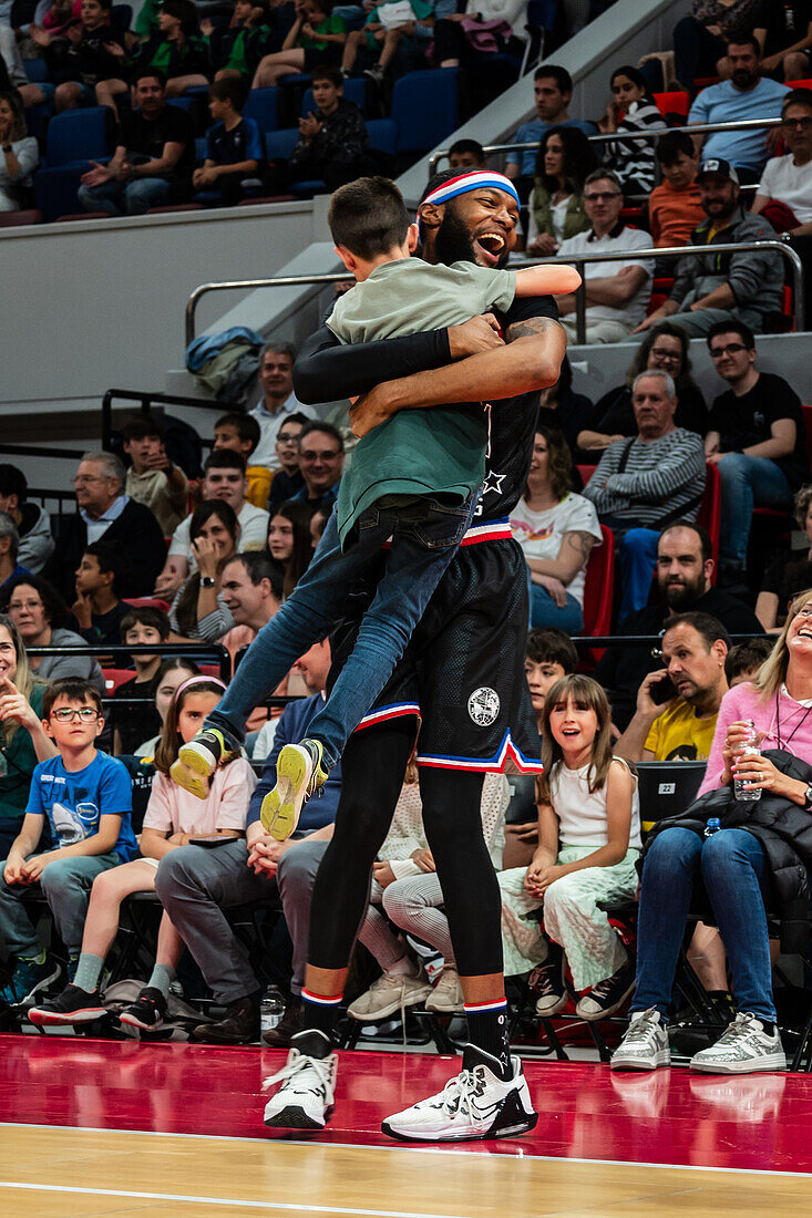 The Harlem Globetrotters perform at the Prince Felipe Pavilion in Zaragoza, Spain