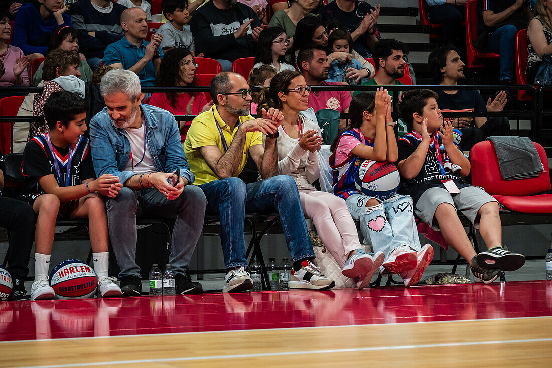 The Harlem Globetrotters perform at the Prince Felipe Pavilion in Zaragoza, Spain