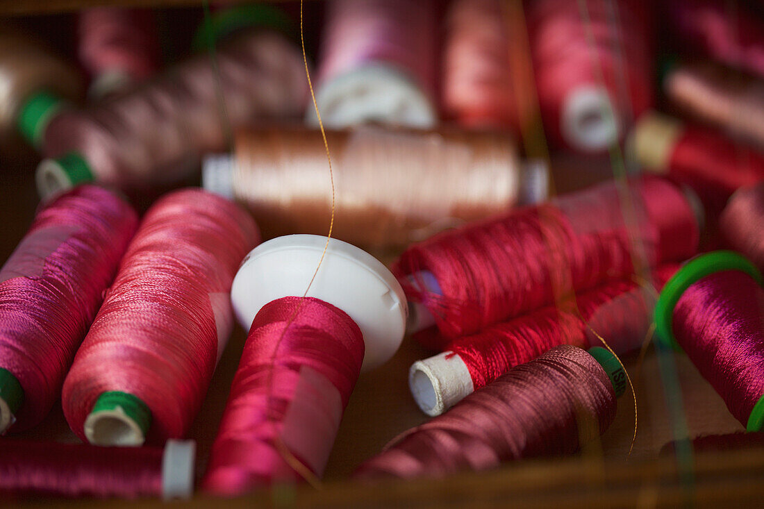 Spools of Colorful Embroidery Thread