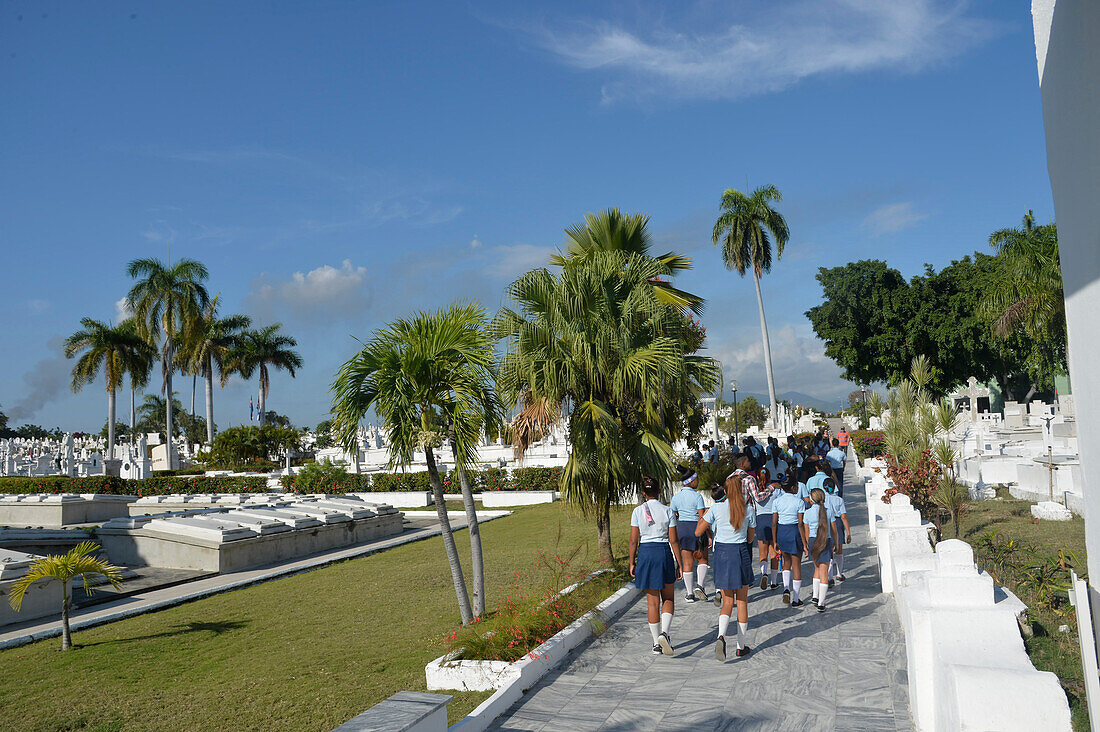 Cuba,orient region,Santiago de Cuba,Saint Iphigenia cemetery,a group of students is visiting the cemetery