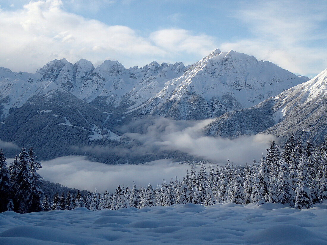 Austria,Tyrol, view over the Stubai alps from the hamlet of GLEINS