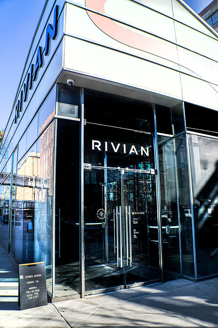 Rivian electric vehicle showroom, exterior view, Meatpacking District, New York City, New York, USA