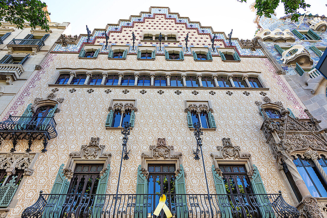 Barcelona,Spain - May 31st to 2019: Facade of a building near Casa Batllo,Gaudi's creative house