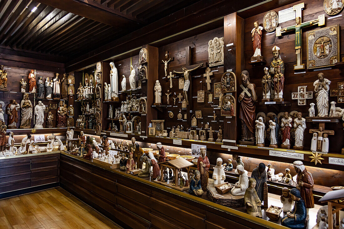 LOURDES - JUNE 15,2019: Religious icons of a store in the city of Lourdes,France