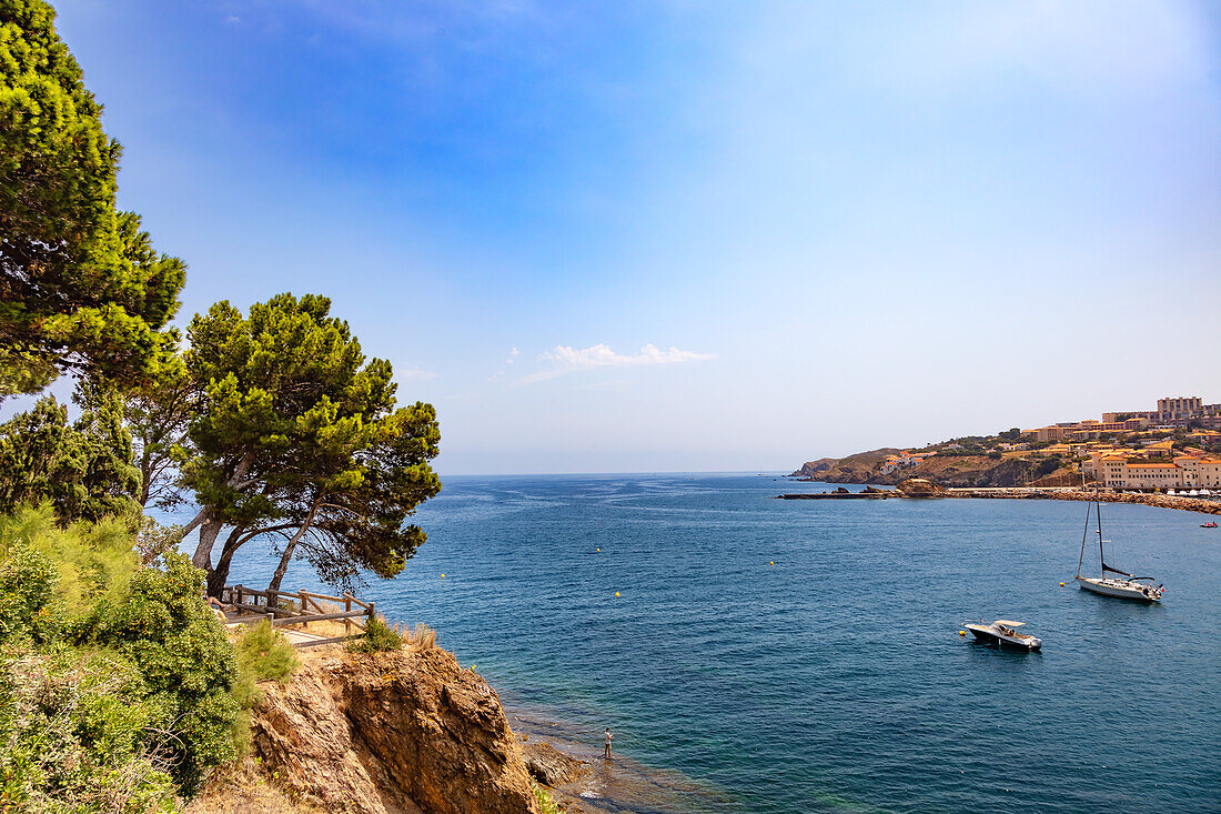 Banyuls-sur-Mer - 21 July 2019: Seaside of Banyuls-sur-Mer,Pyrenees-Orientales,Catalonia,Languedoc-Roussillon,France