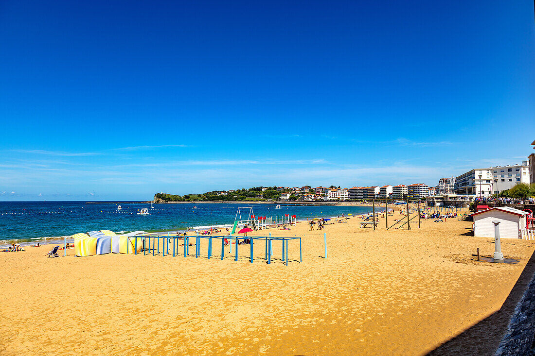 Saint-Jean-de-Luz,France - September 08,2019 - View of the beach and holidaymakers