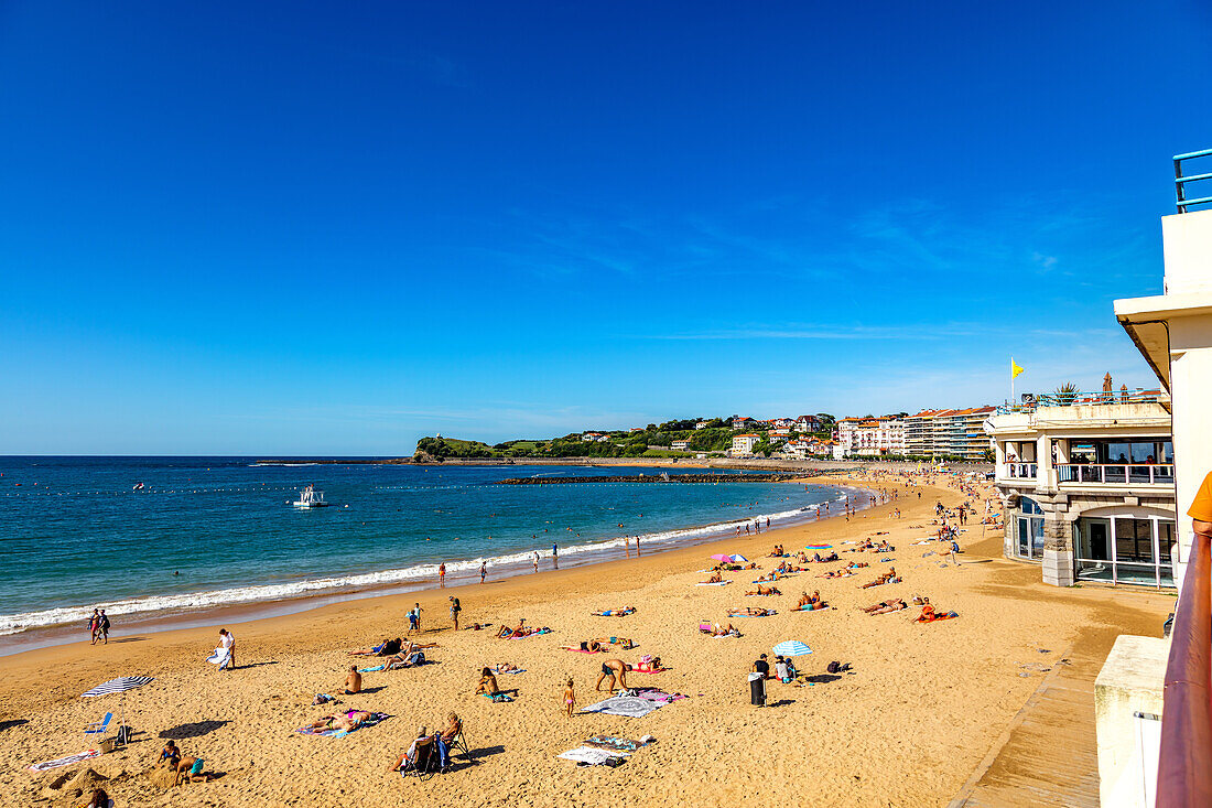 Saint-Jean-de-Luz,France - September 08,2019 - View of the beach and holidaymakers