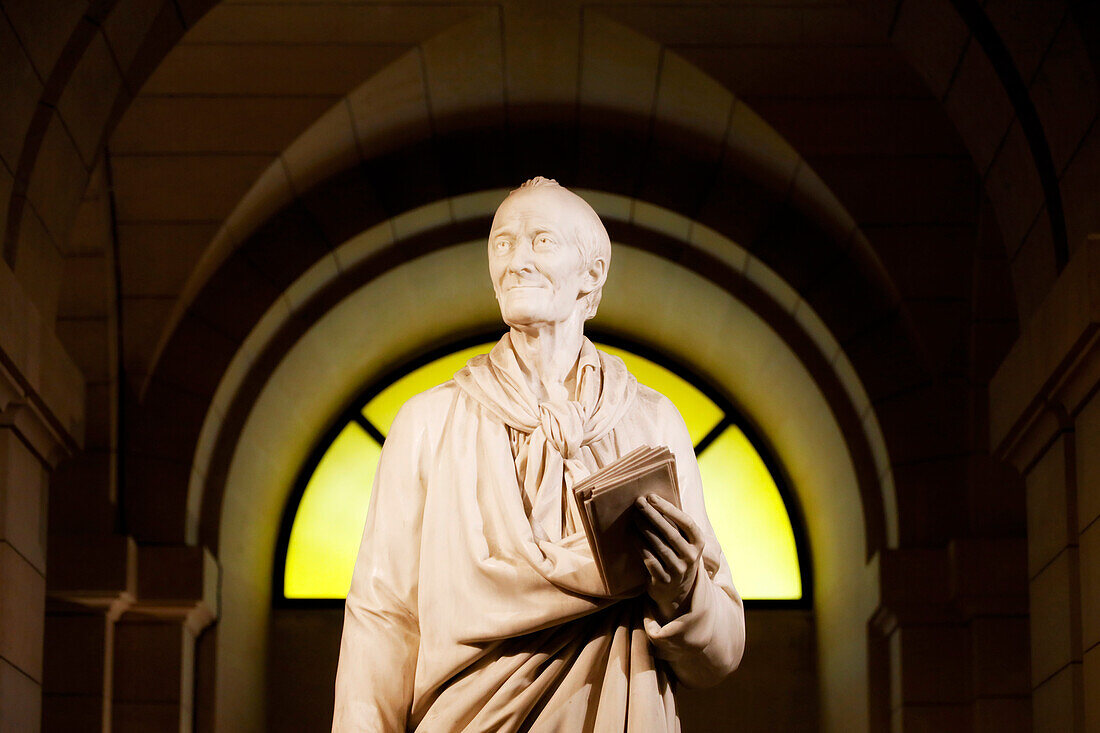 France. Paris. 5th district. The Pantheon. The crypt. Tomb and sculpture of Voltaire.