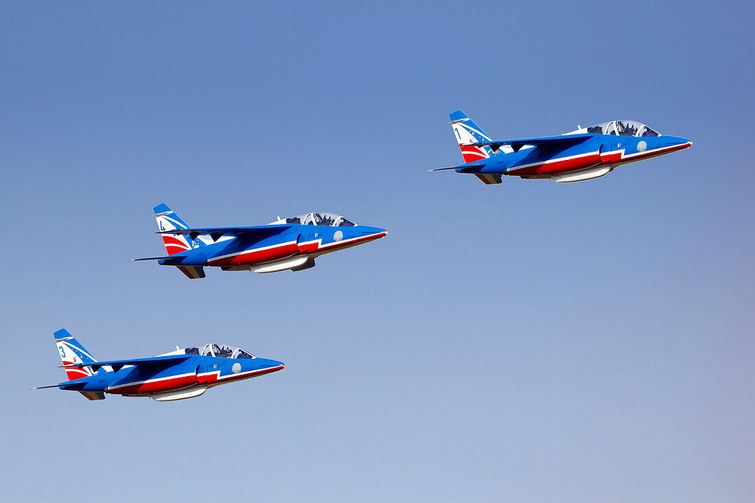 France. Seine et Marne. Melun. Air show 2021. Aerial acrobatics demonstration by the Patrouille de France.