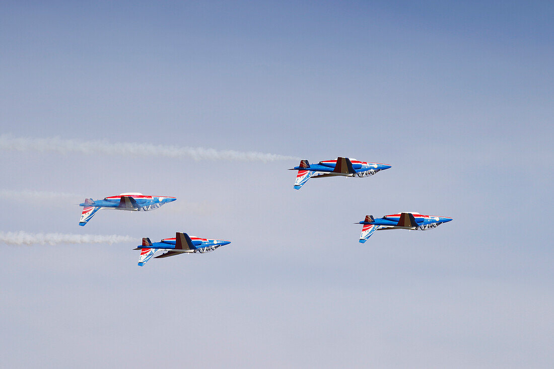 France. Seine et Marne. Melun. Air show 2021. Aerial acrobatics demonstration by the Patrouille de France.