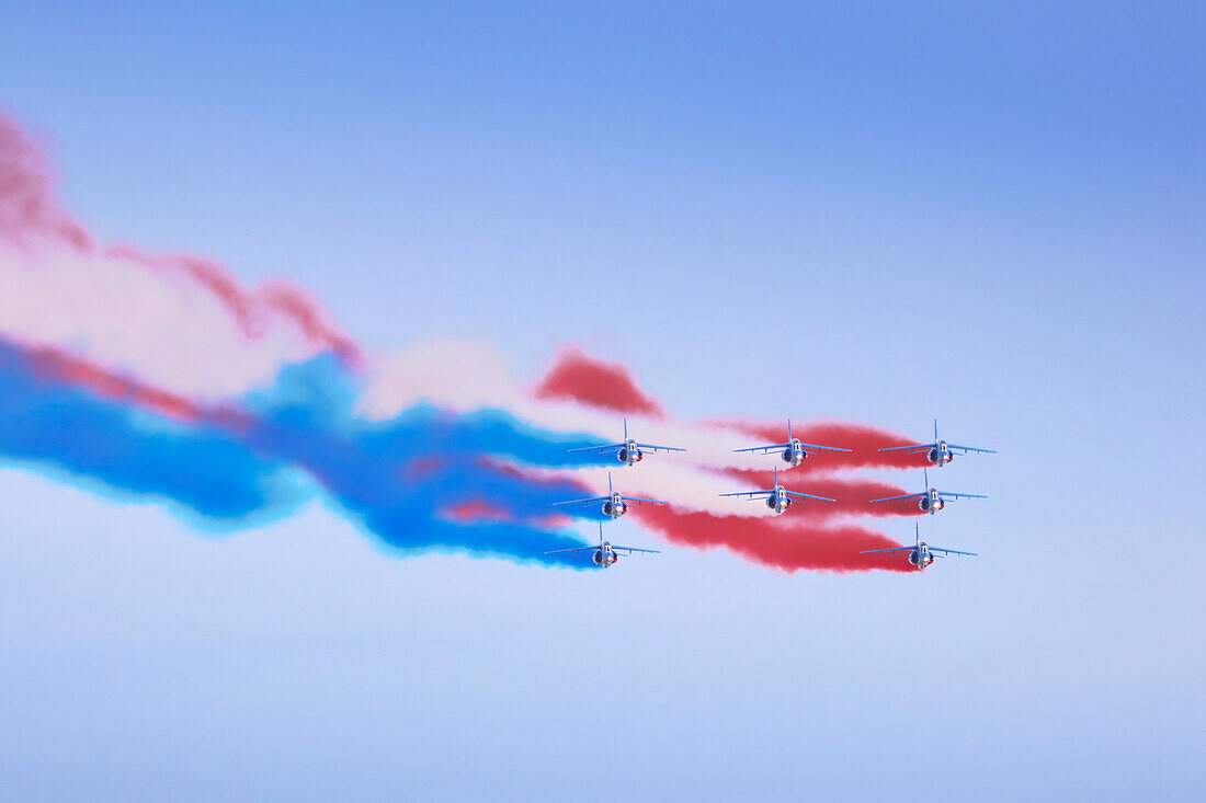 France. Seine et Marne. Melun. Air show 2021. Aerial acrobatics demonstration by the Patrouille de France.