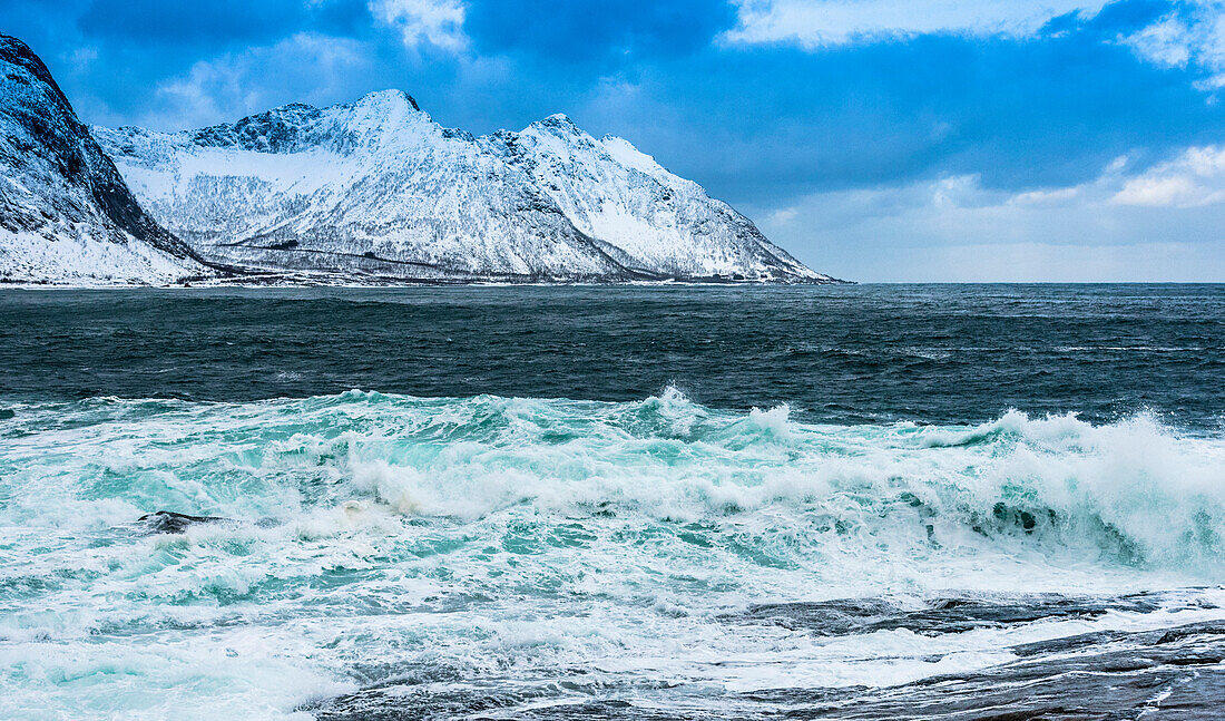 Norway,city of Tromso,Island of Senja,Tungenesset (Devil's Teeth),roaring sea