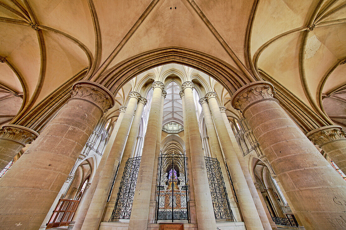 France. Normandy. Department of Manche. Coutances. Coutances Cathedral. Architectural detail of the altar.