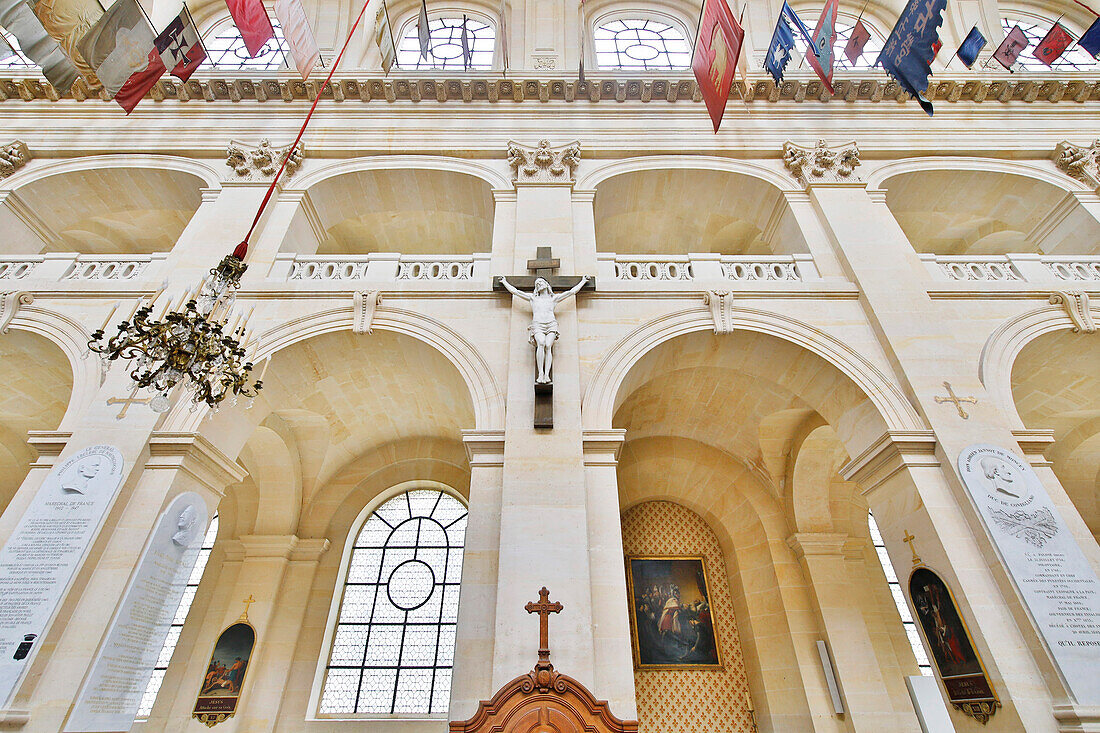 France. Paris. 7th district. Les Invalides. Army museum. Saint-Louis Cathedral. The nave. The Christ on his cross.