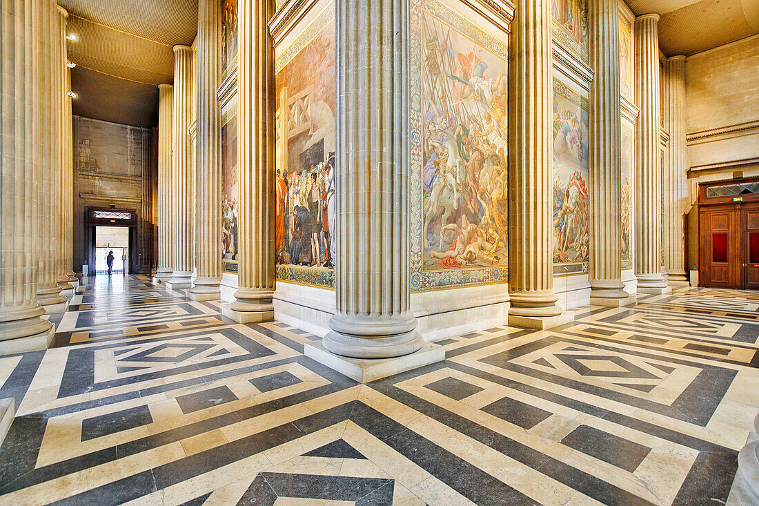 France. Paris. 5th district. The Pantheon. General view. Tourist in the background. Covid-19 period. Almost no tourists in the museum.