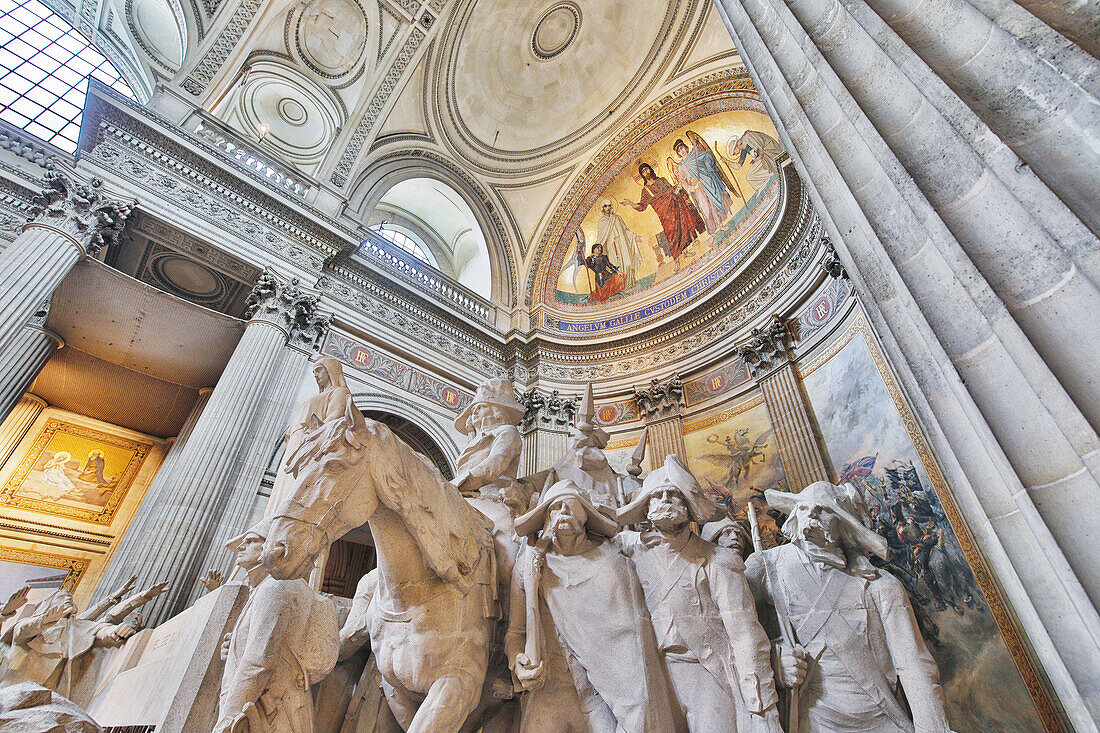 France. Paris. 5th district. The pantheon. Sculpture The National Convention,by Francois Leon Sicard. Painting Christ showing to the angel of France the destinies of his people,by Antoine Auguste Ernest Hebert,above.