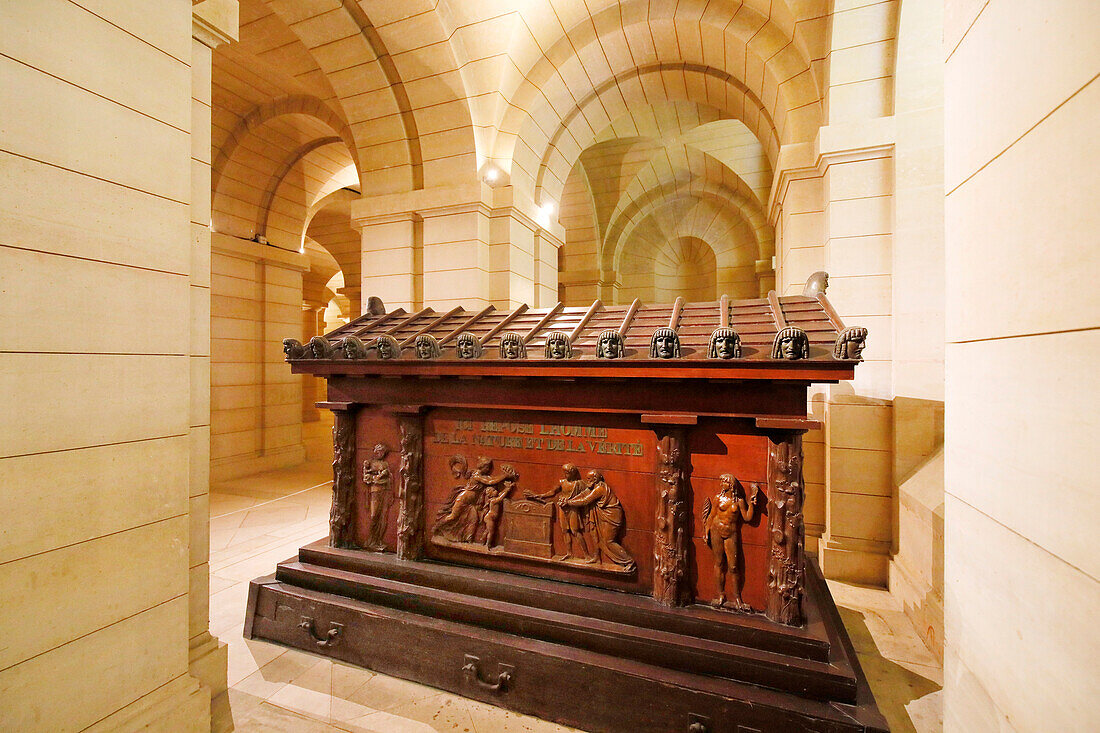 France. Paris. 5th district. The Pantheon. The crypt. Tomb of Jean-Jacques Rousseau.