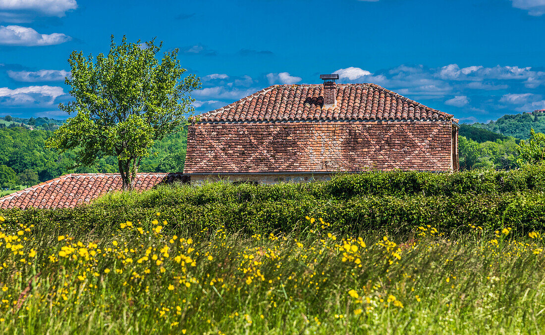 Frankreich,Quercy,Lot,Saint Laurent-les-Tours,traditionelles Hausdach auf dem Lande