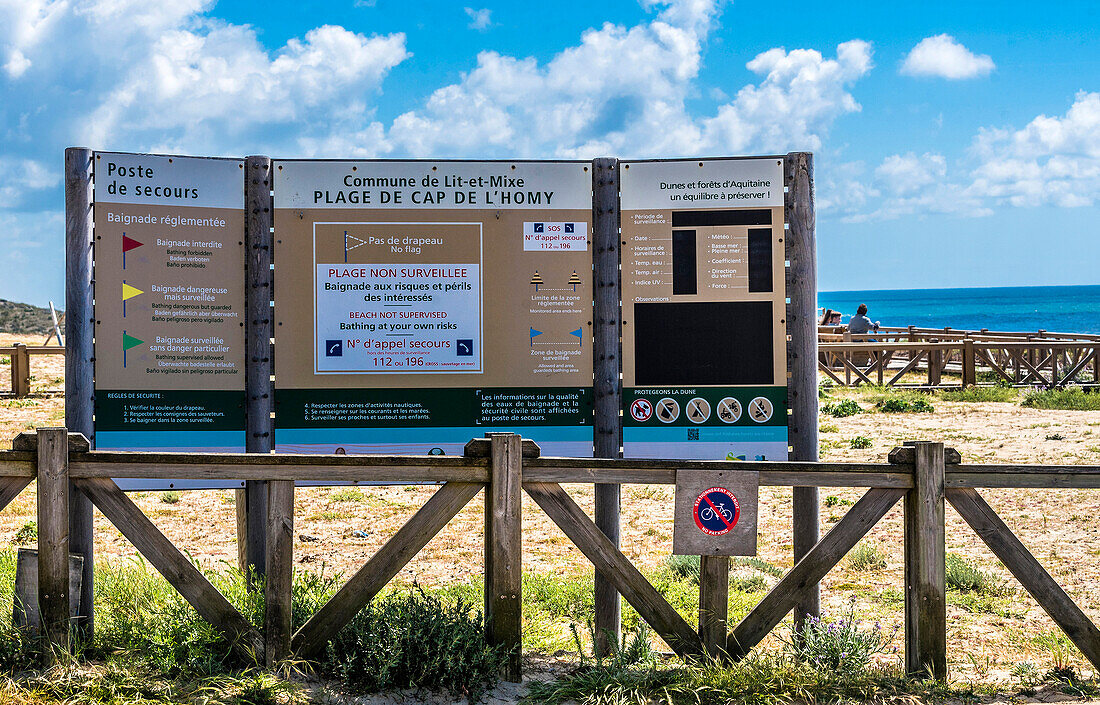 France,New Aquitaine,Landes,Lit-et-Mixe,Cap de l'Horny beach,first aid instructions