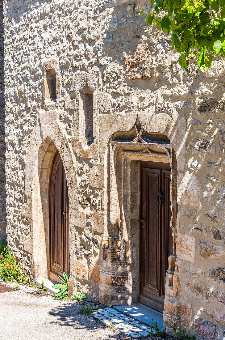 France,Occitanie,Quercy,Lot,Montvalent village,details of a facade of a Renaissance style house