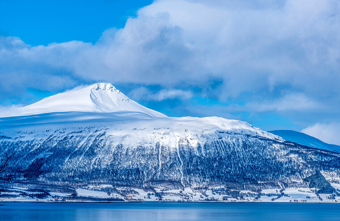 Norway,city of Tromso,fjord covered with snow