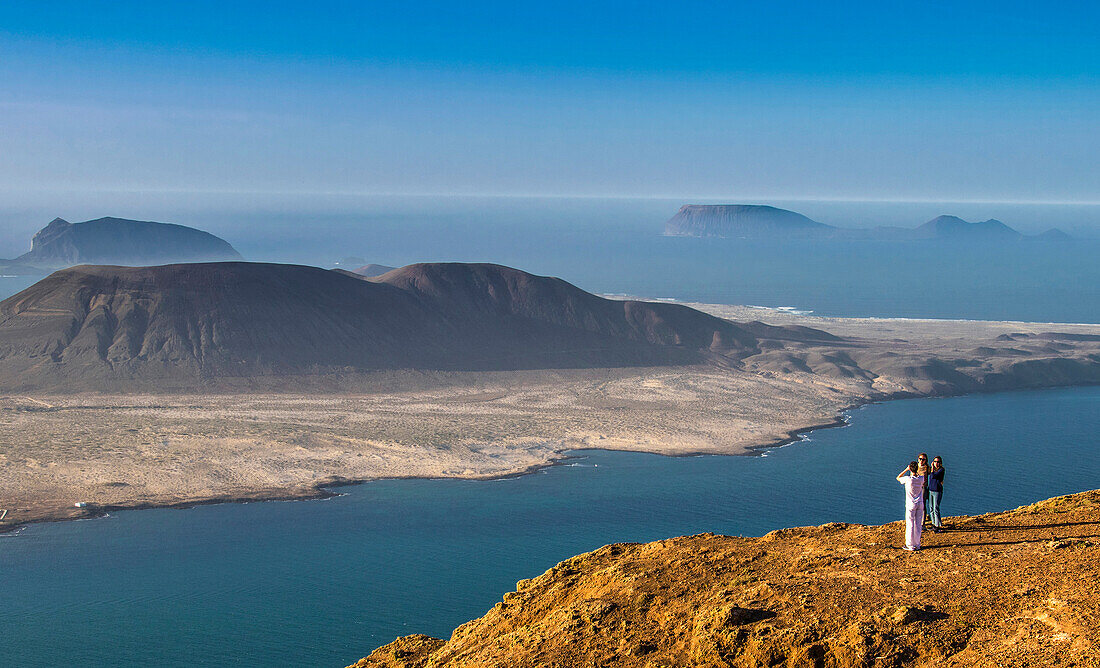 Spain,Canary Islands,Lanzarote Island,Viewpoint from the Mirador del Rio,view of the islands of La Graciosa,Montana Clara and Roque del Oeste