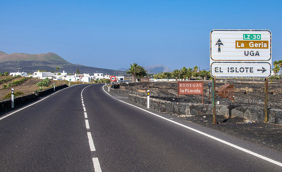 Spain,Canary Islands,Lanzarote Island,Bodegas Route in the volcanic valley of the Geria