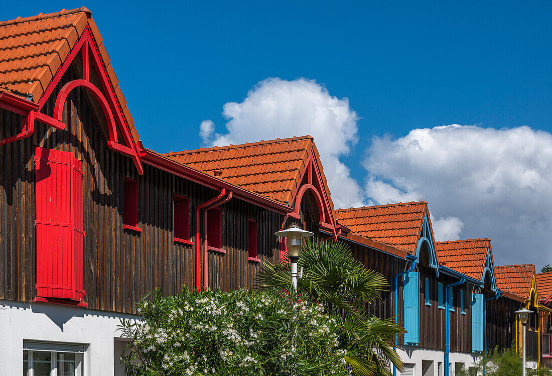 France,Arcachon bay (Bassi d'Arcachon),residential dwellings with wood siding in La Teste de Buch,port district