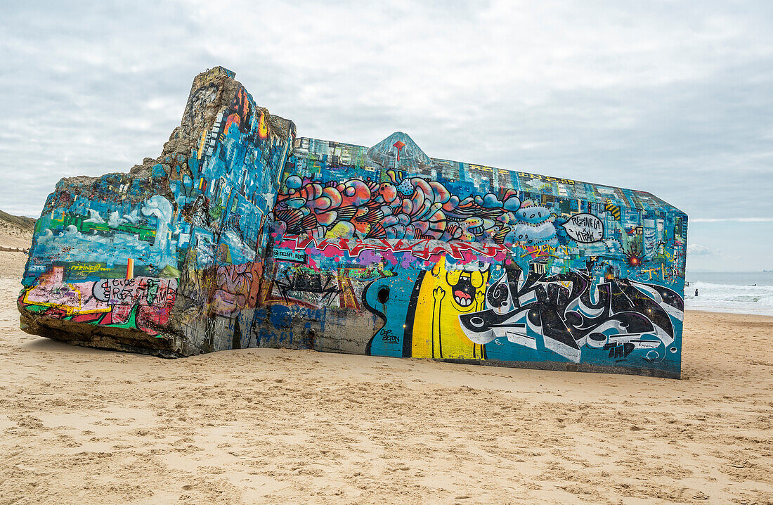 France,Landes,La Piste beach in Capbreton,blockhouse tagged. 2nd World War