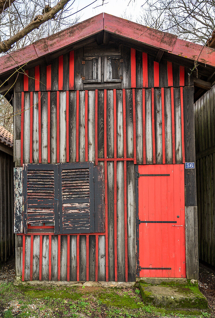 France,Gironde,Arcachon Bay (Bassin Arcachon),colorful huts of the port of Biganos