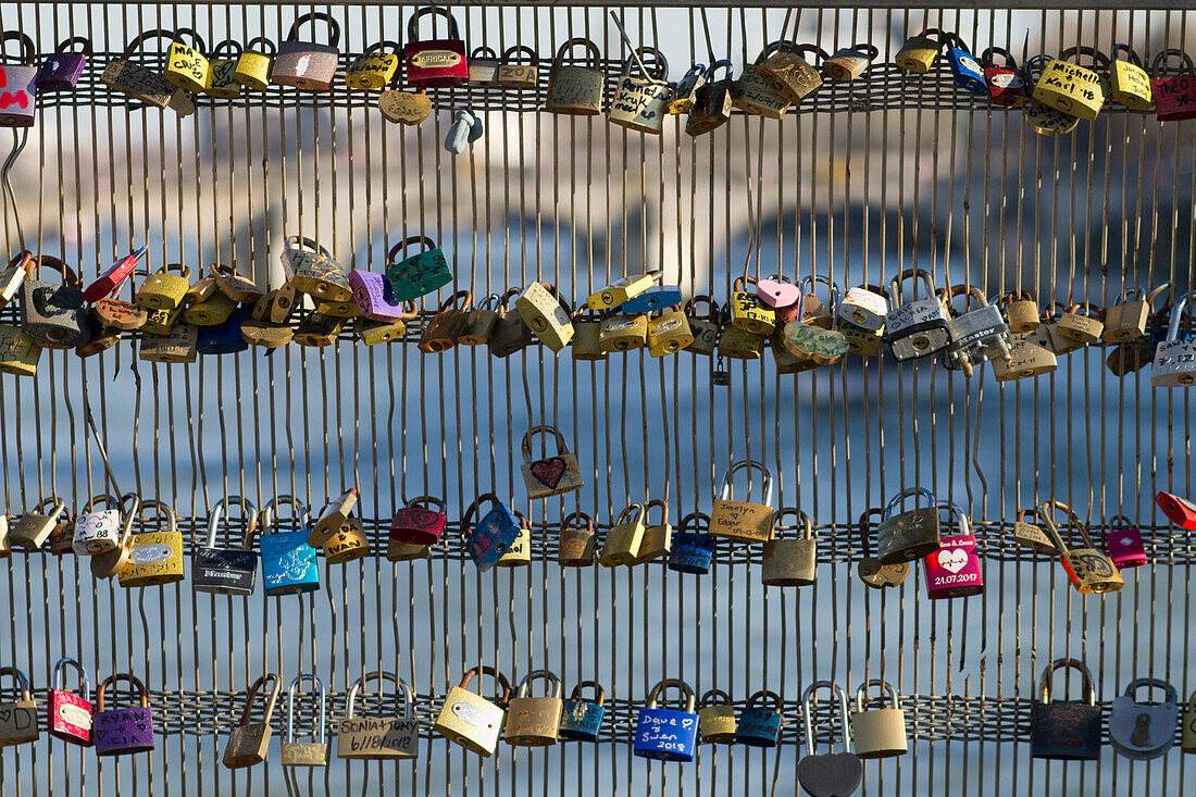 France,Paris,75,1st arrondissement,Passerelle Leopold Sedar-Senghor (footbridge),love lock,February 2019