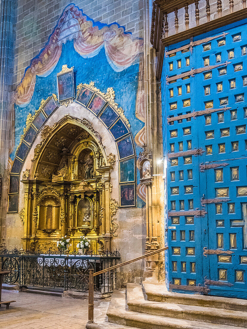 Spain,Rioja,Briones medieval village (Most beautiful village in Spain),church Nuestra Senora de Asumpcion,(16th century),chapel of the rosary (18th century) and door (St James way)