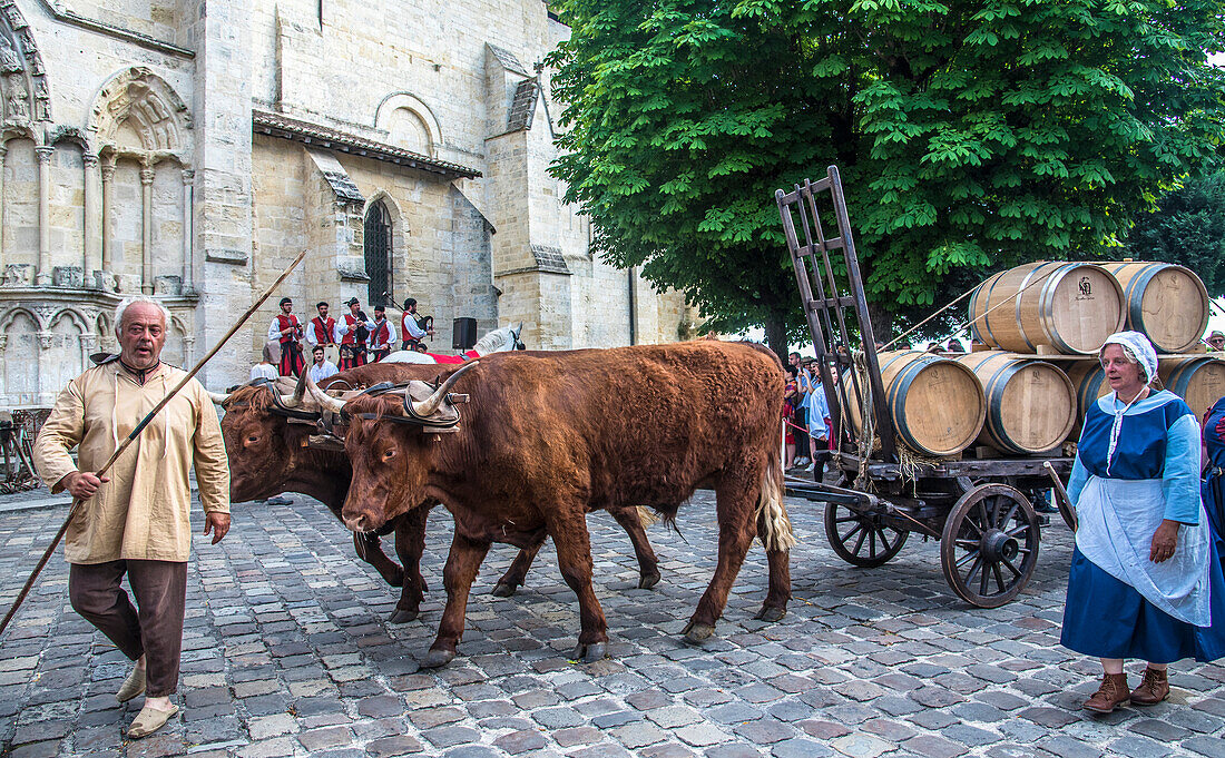 France,Gironde,Saint Emilion,Celebrations of the 20th anniversary of the inscription on UNESCO's World Heritage List,ceremony of the marking of barrels by the Jurade