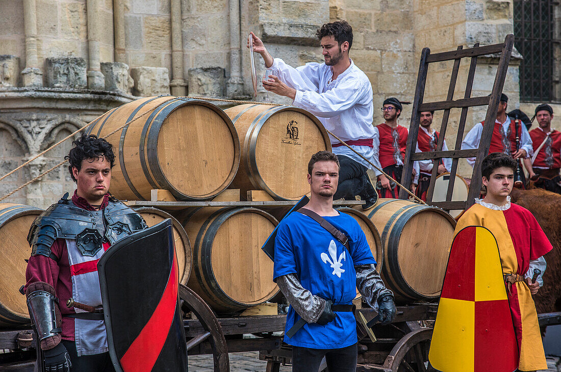 France,Gironde,Saint Emilion,Celebrations of the 20th anniversary of the inscription on UNESCO's World Heritage List,ceremony of the marking of barrels by the Jurade