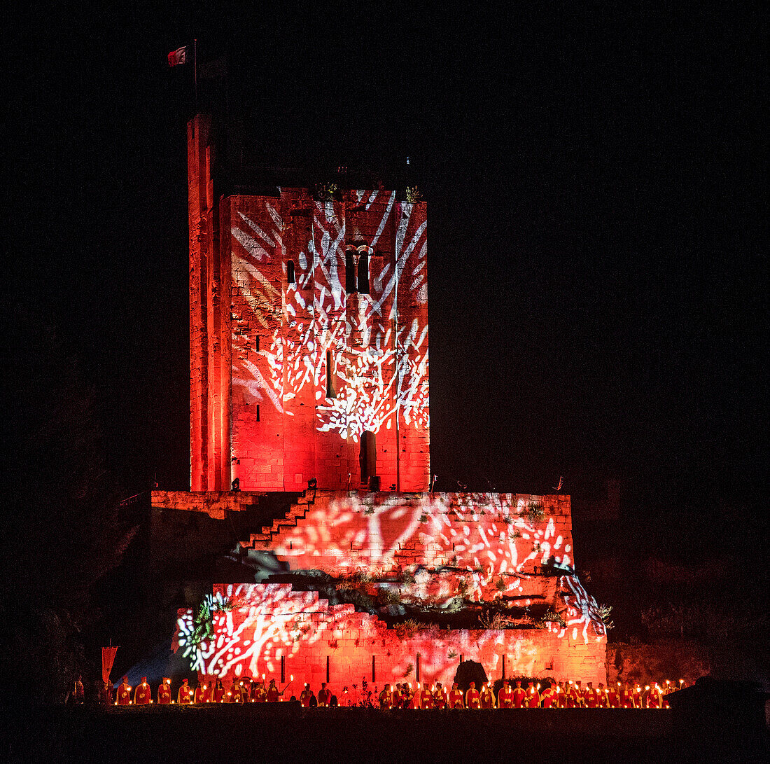 France,Gironde,Saint Emilion,Celebration of the 20th years anniversary of the inscription to the UNESCO World Heritage,pyrotechnics show above the Tour du Roy