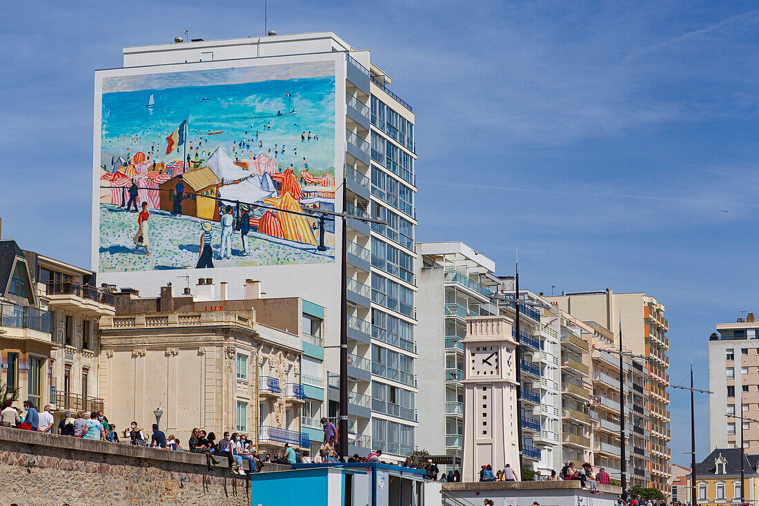 France,Les Sables d'Olonne,85,wall painting on a Remblei building representing a painting by Albert Marquet,"Summer,the beach of Sables d'Olonne". creator: Citecreation,May 2021;