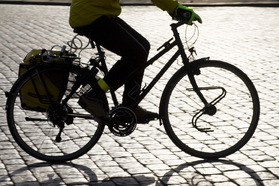 France,Paris,75,13th arrondissement,Place d'Italie,shape of a cyclist on the pavement